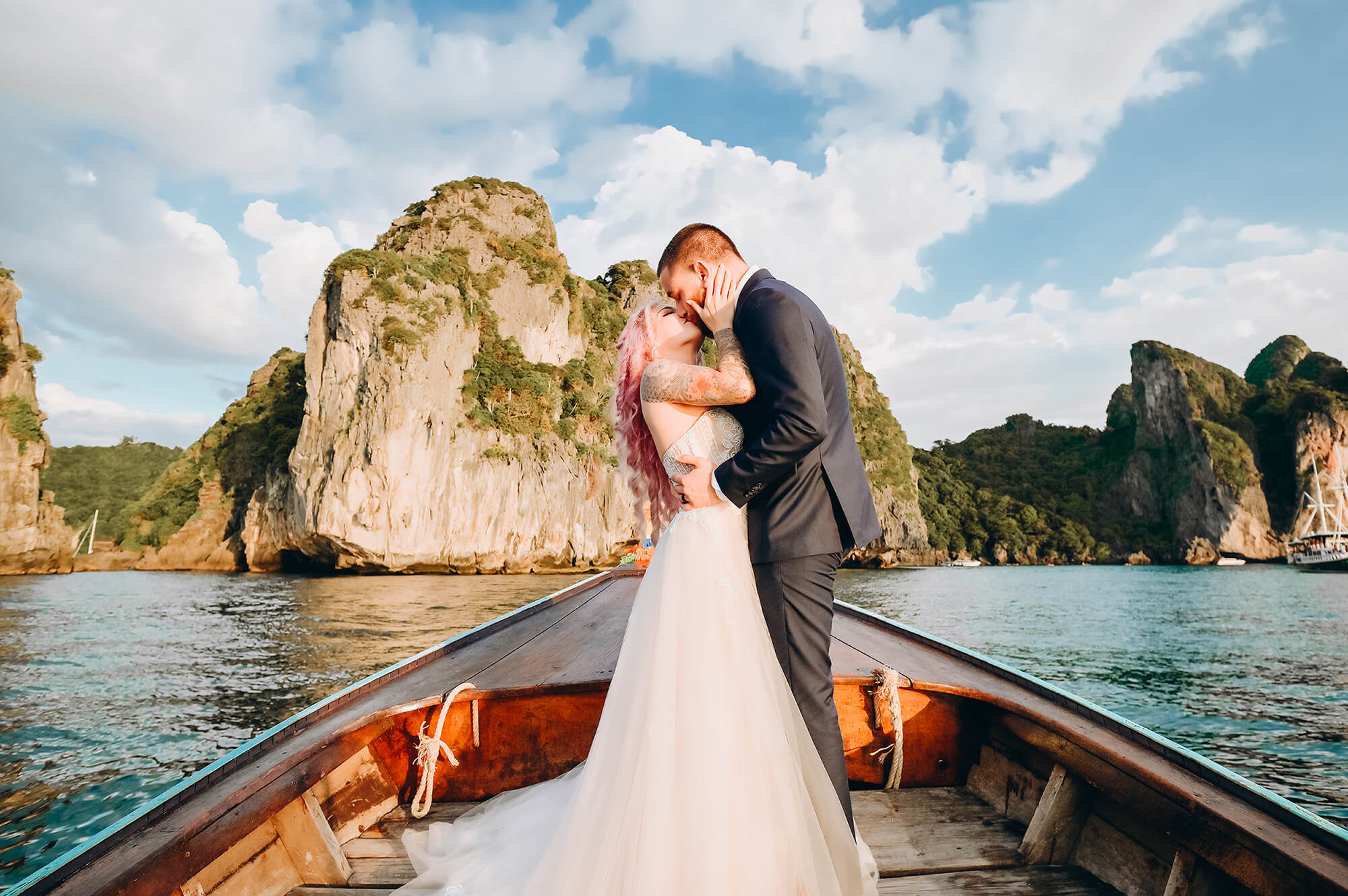 Phi Phi Island wedding photographer on longtail boat