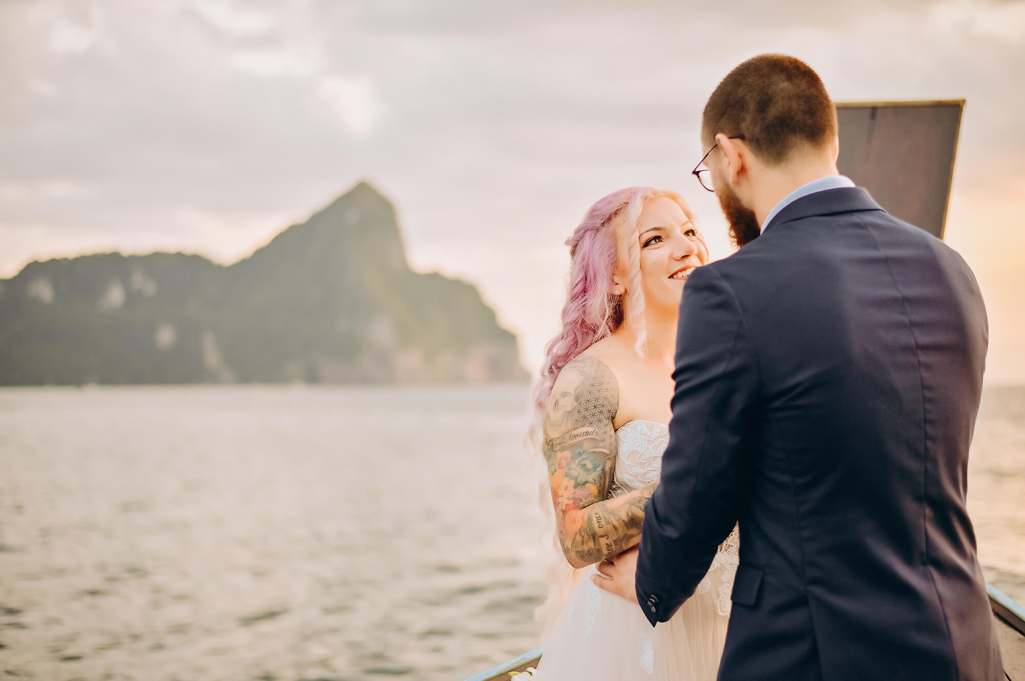Phi Phi Island wedding photographer on longtail boat