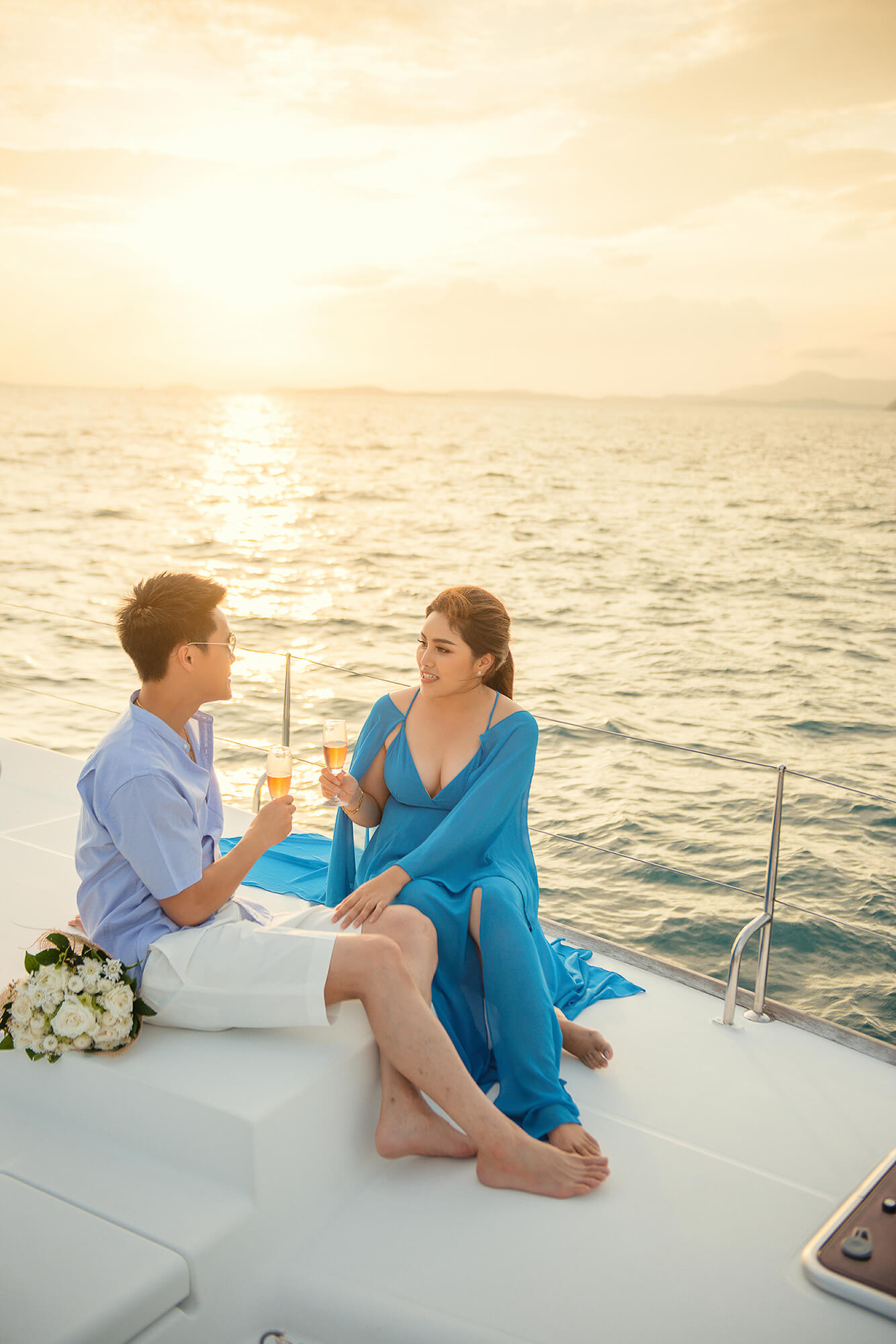 Couple Photoshoot on Catamaran Boat