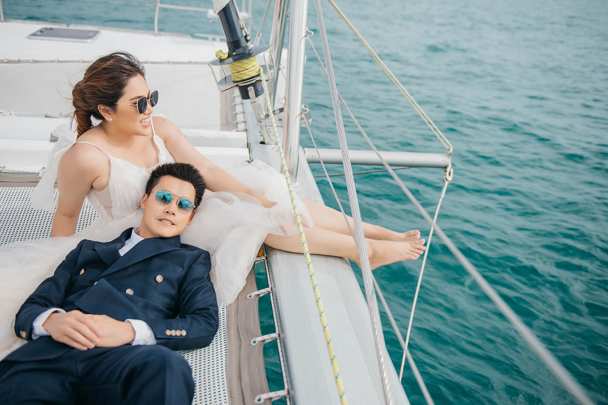 Couple Photoshoot on Catamaran Boat