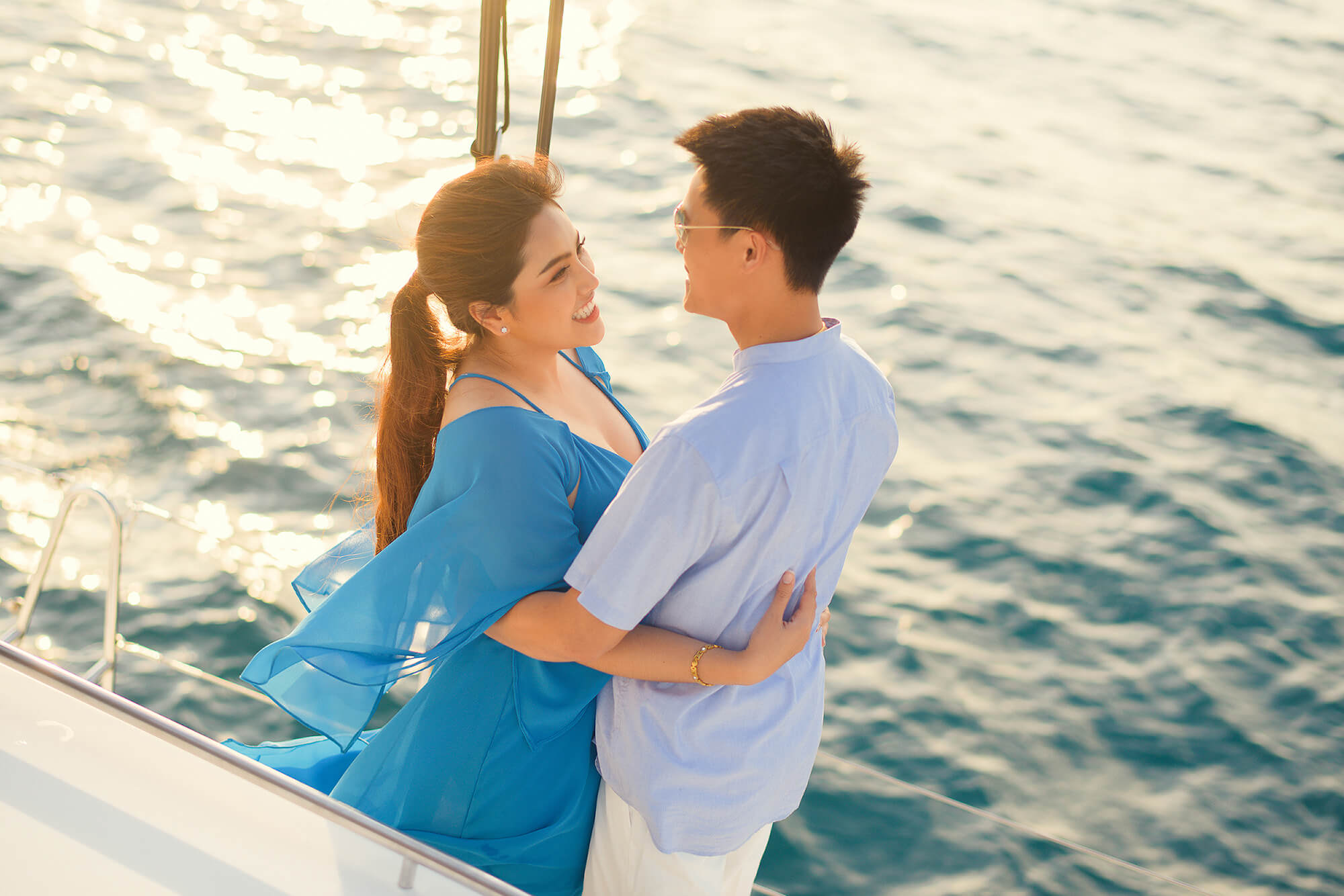Couple Photoshoot on Catamaran Boat
