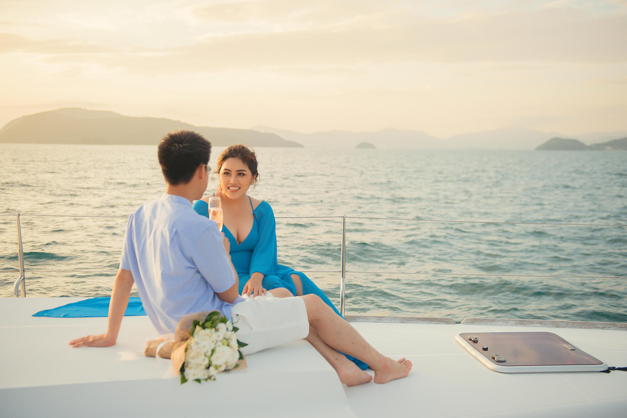 Couple Photoshoot on Catamaran Boat