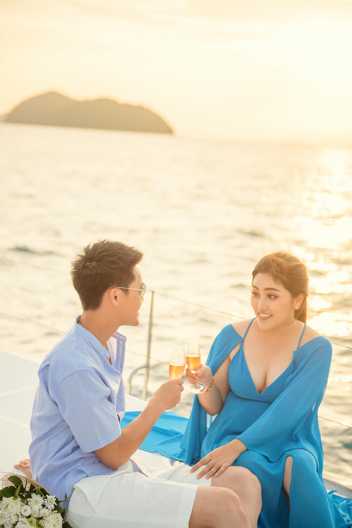 Couple Photoshoot on Catamaran Boat