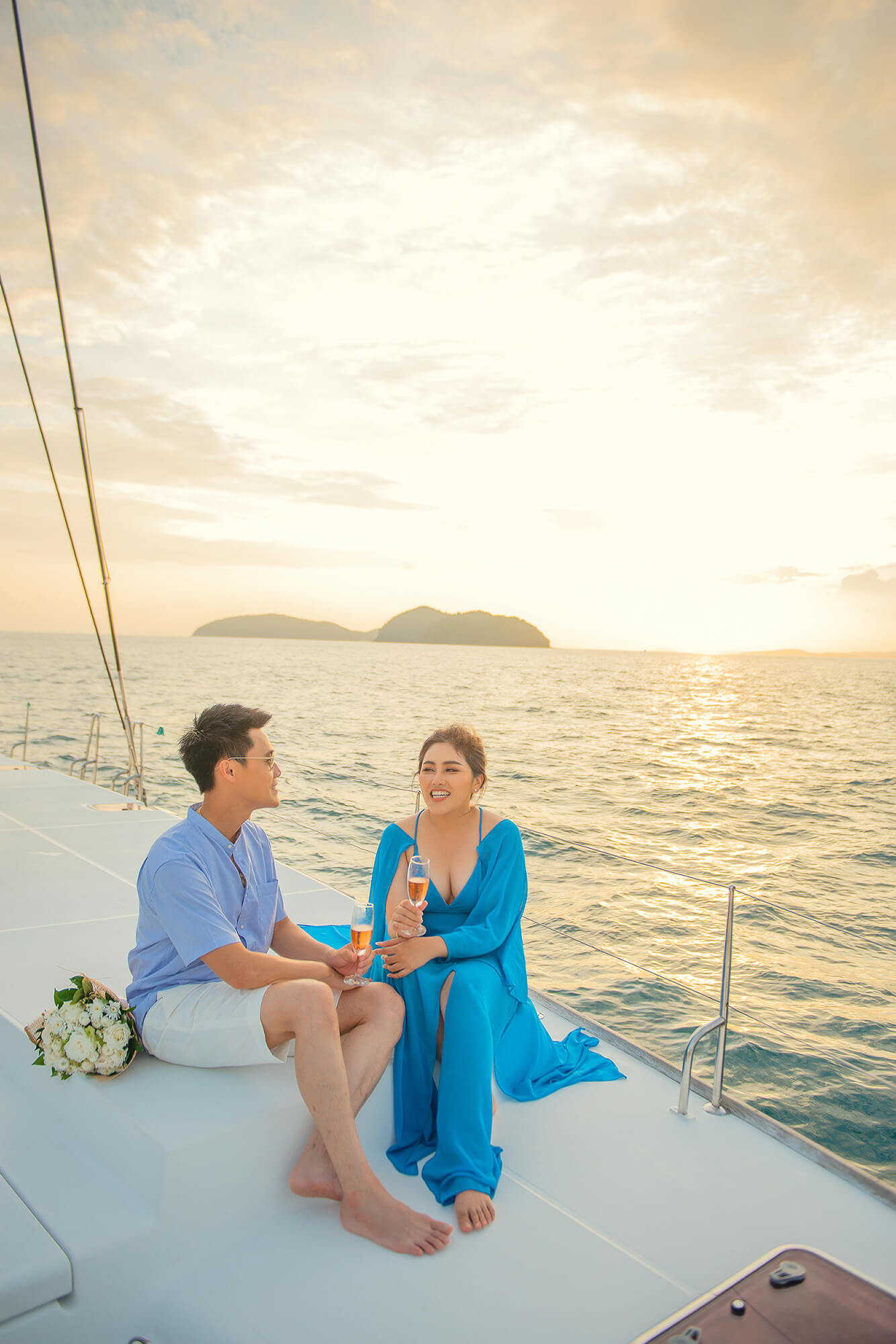 Couple Photoshoot on Catamaran Boat