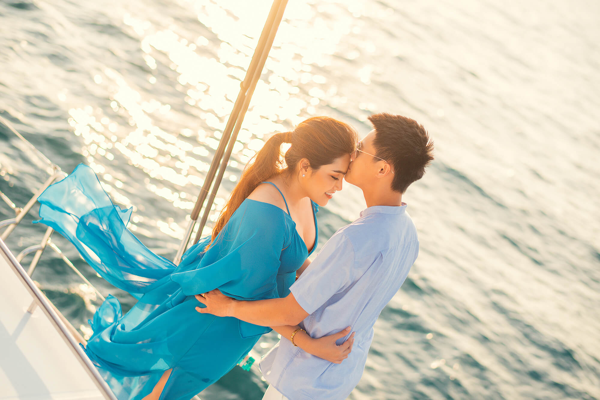 Couple Photoshoot on Catamaran Boat