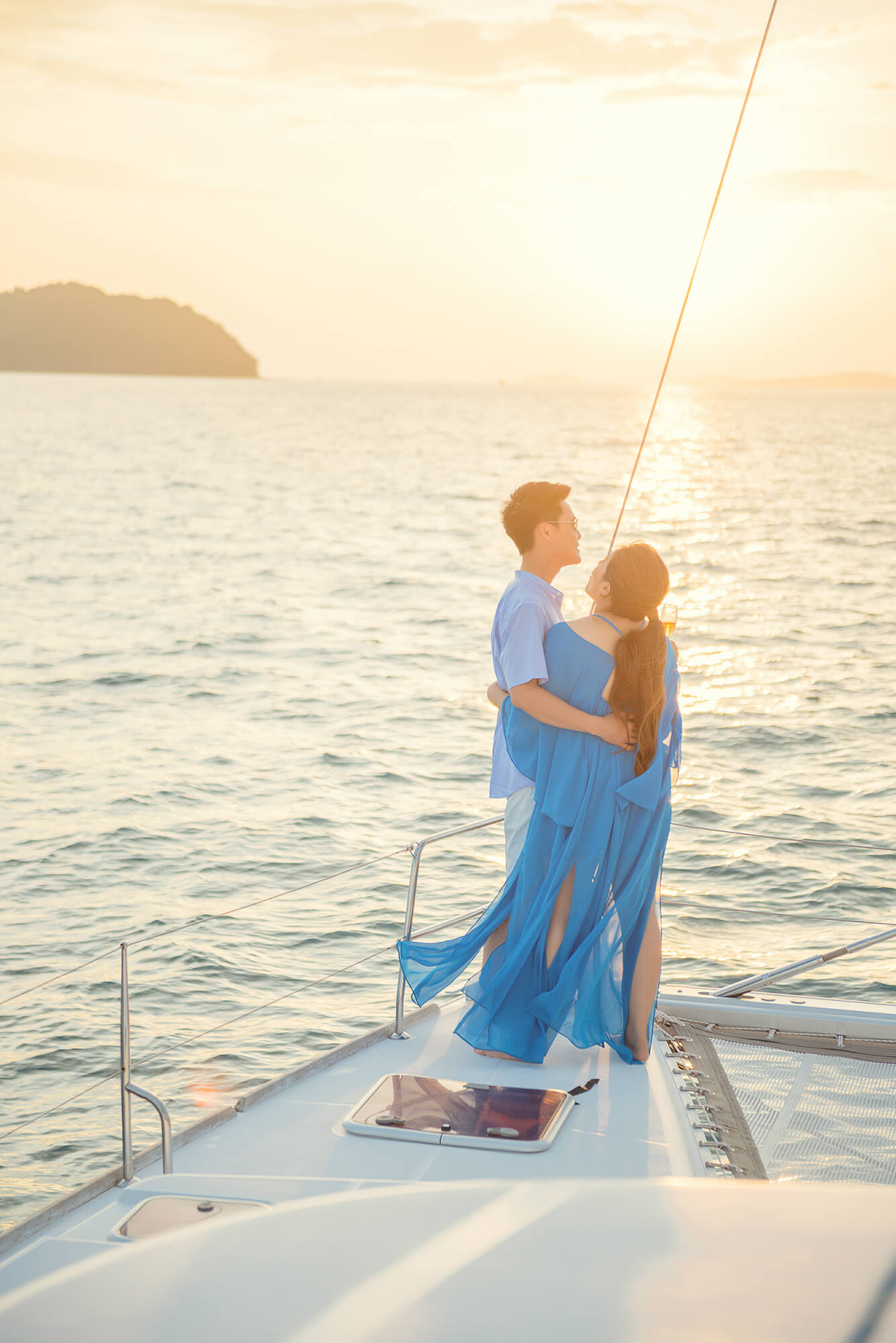 Couple Photoshoot on Catamaran Boat